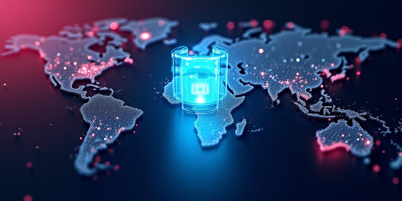 A futuristic digital shield protecting a global supply chain network